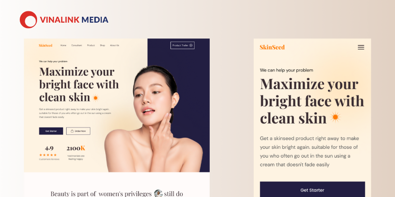 Mẫu Landing Page bán hàng ngành mỹ phẩm, làm đẹp